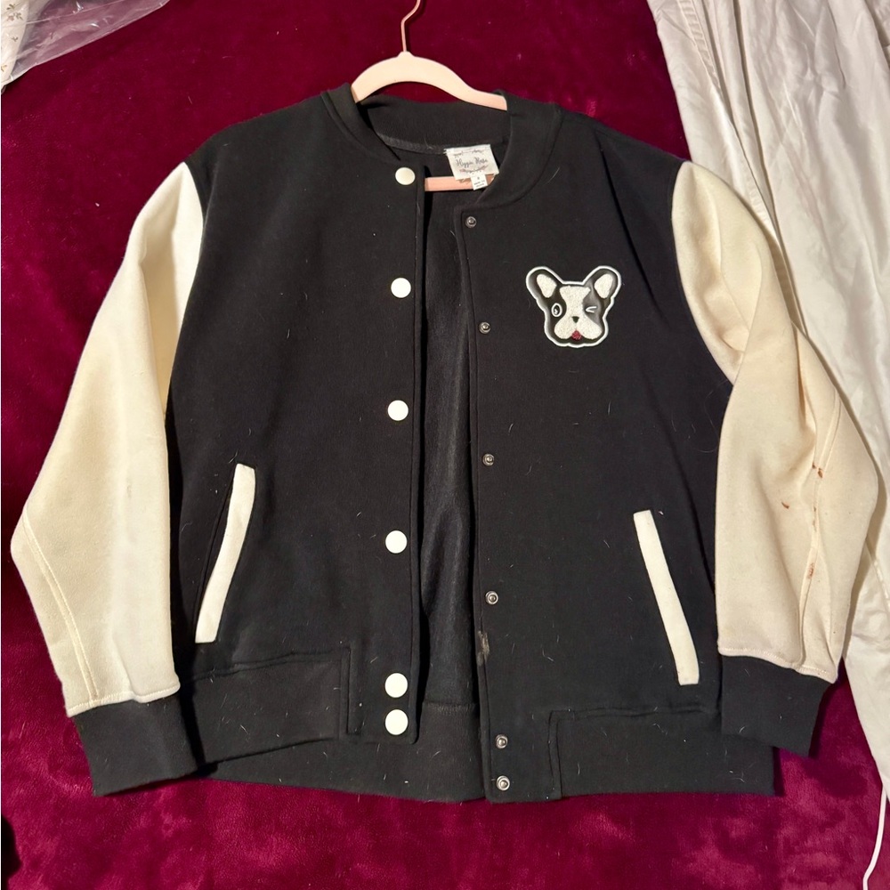 Hippie Rose Black & White Varsity Frenchie Jacket
